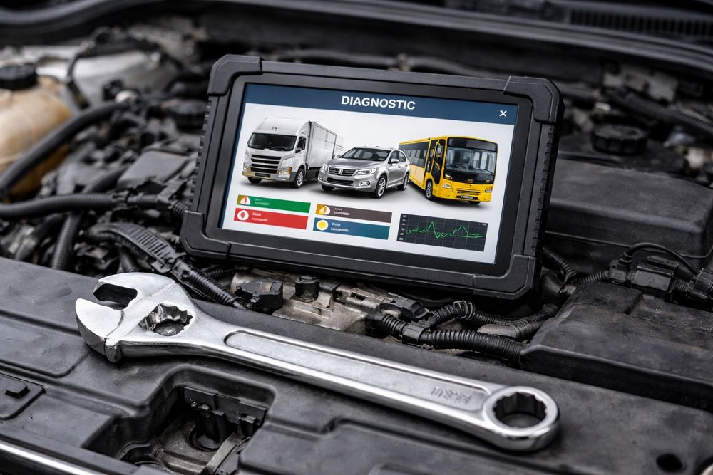 Servicii de diagnoza pentru autoturisme, camioane și autobuze, cu deco