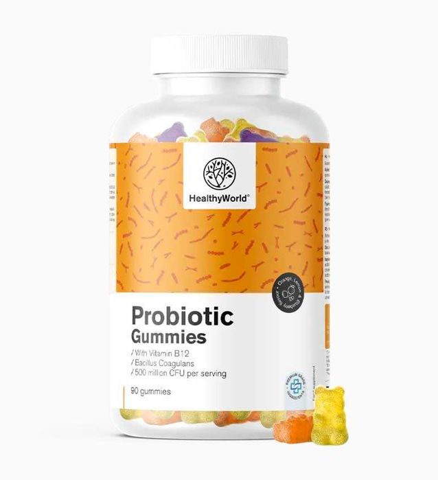Bomboane gumate probiotice Bacillus coagulans, 90 buc, cu vitamina B12