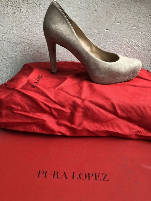 Pantofi Pura Lopez piele intoarsa bej 35