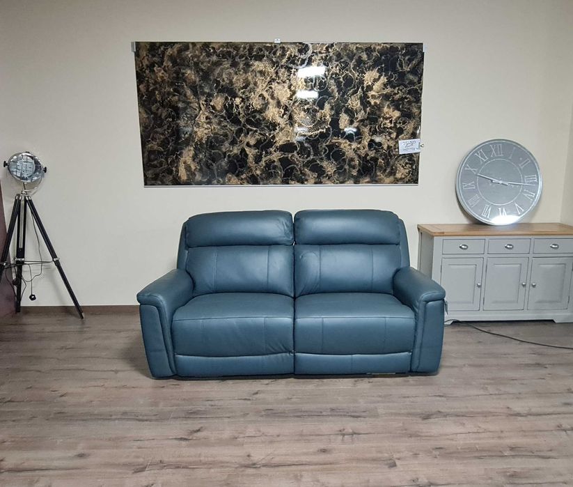 Тюркоазено син кожен диван тройка с ел. релакс механизъм La-z-boy