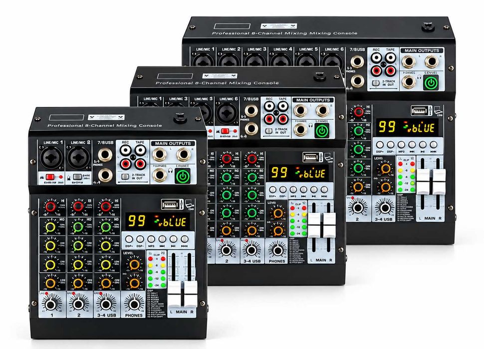 Pasiv mixer audio profesional 6 canale 99 Efecte digital DSP Stereo canal USB Bluetooth LED ecran