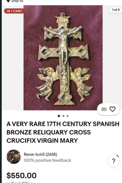 Cruce Caravaca bronz / cruicifix / antichitati secolul XVII