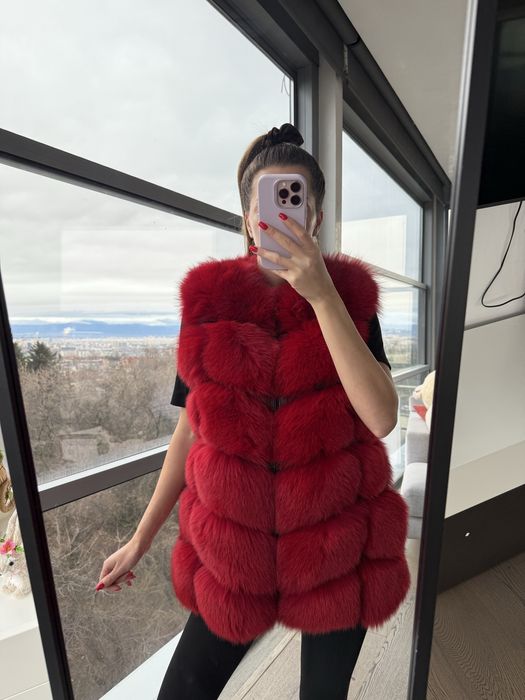 Елек от естествен косъм лисица естествена кожа елек червено