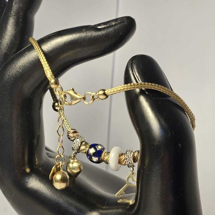 Brățară de damă din aur galben 14K cu bile decorative și charm-uri – 6,04 g