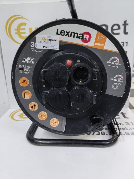 Tambur Lexman, IP44, 4 prize, 3 x 1.5 mmp, 30 m, negru -N-