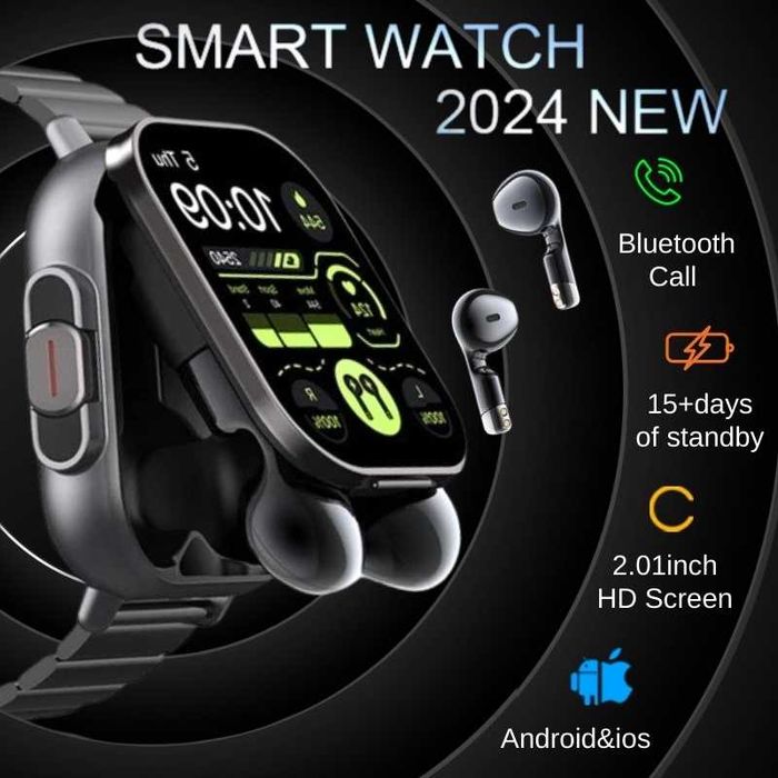 Ceas inteligent 2.01 inch, Casca Bluetooth, Tracker GPS, Monitorizare Ritm Cardiac, Monitorizare Sanatate, Casti, Player Muzical, Ceas Fashion
