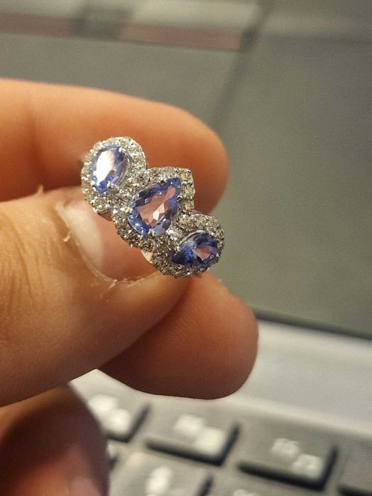 Inel Tanzanit cu Diamante, 3.61 gr, 14k Aur Alb