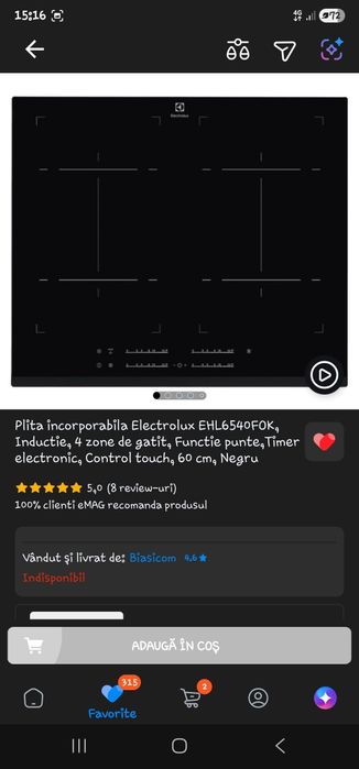 Plită cu inducție Electrolux EHL6540FOK, 60 cm, 4 zone