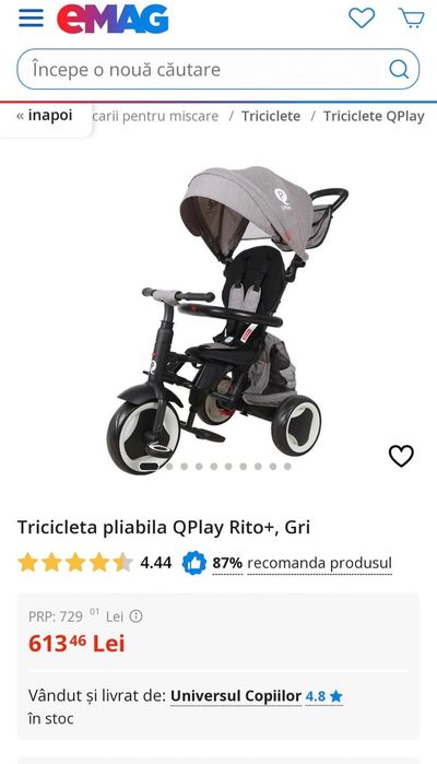 Tricicletă pliabilă QPlay Rito+, Gri –foarte puțin utilizată