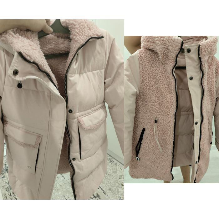 Пуховик двухстороний розовый  в хорошем состоянии 8-10  лет ,носили се