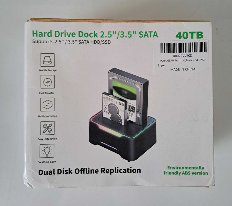 Hard Drive Dock 2.5"/ 3.5" SATA. Dual Disk Offline Replication. 40TB