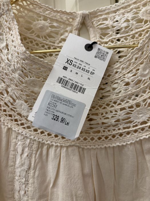 Rochie din bumbac cu broderie Zara M noua cu eticheta