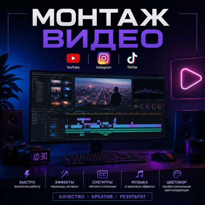 Монтаж видео для YouTube, TikTok, Shorts и многое другое.
