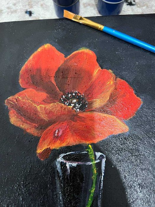 Картина на холсте-20*30- Одинокий мак в стекле