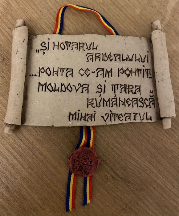 Decorațiune ceramică -“citat Unire”(Mihai Viteazul)