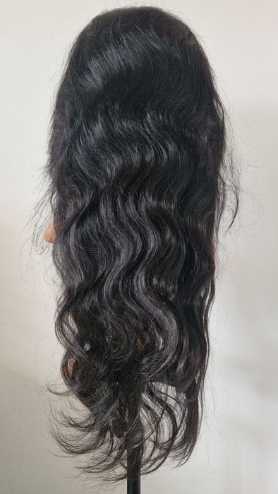 Черна чуплива естествена бразилска перука 70-75 см с LACE FRONT 13x6