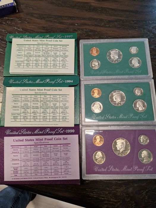 Сет монети САЩ 1990г,1994г и 1997г