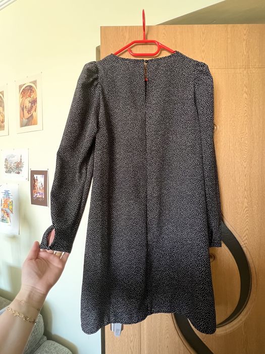 Rochie H&M neagră buline, M, maneca lunga, subtire