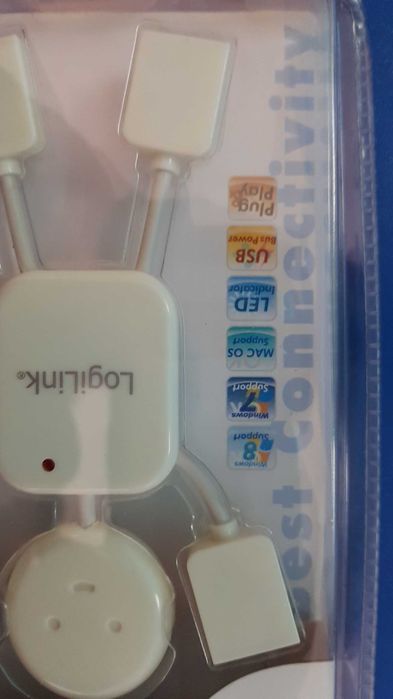 Hub LogiLink UA0071, 4 x USB 2.0, Alb, 40 cm, LED