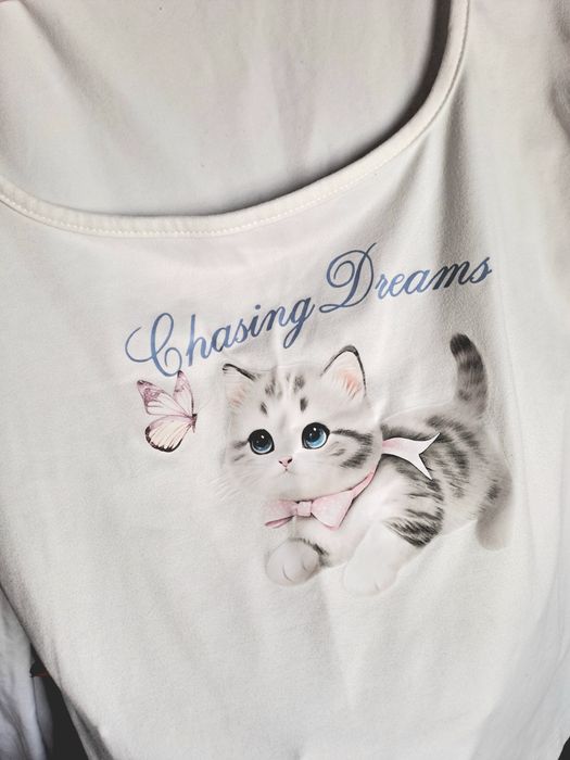 Bluza alba damă cu pisicuța bluza XL