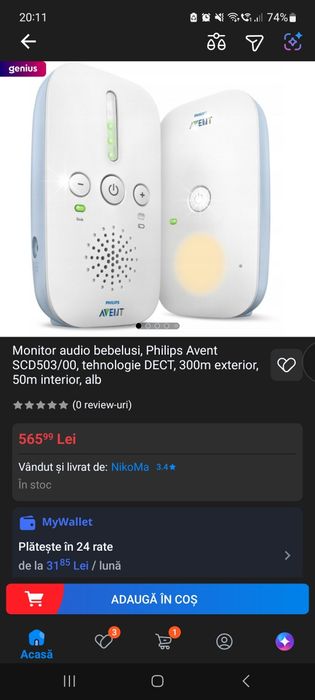Vând sistem Philips Avent detect Baby monitor