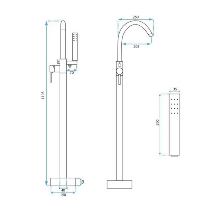 Baterie de podea Rea Lungo Black