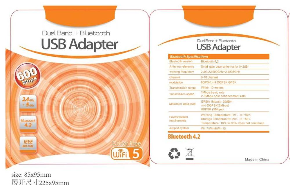 REDLUX USB WiFi Bluetooth адаптер, 600Mbps