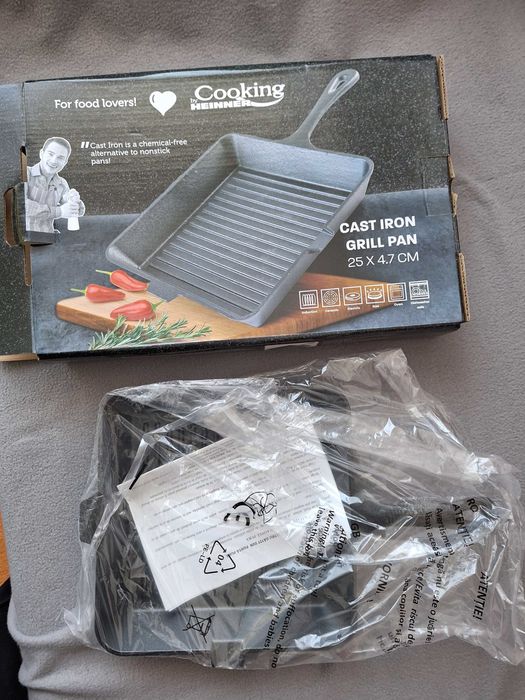 Tigaie GRILL din fonta pura, 25 X 4.7 CM, noua, Cooking by Heinner