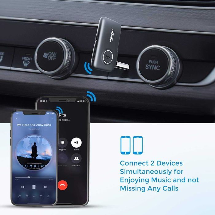 MPOW Bluetooth 5.0 приемник-за стриймване на музика  в автомобил, аудио уредби и др, с вграден микрофон