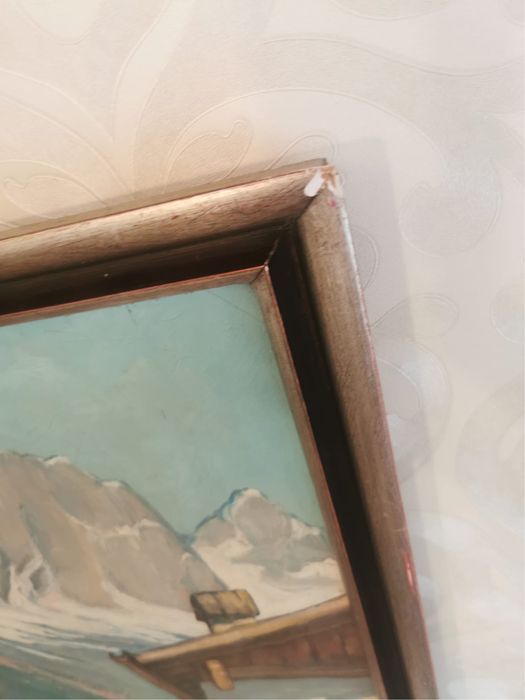 Антикварна картина масло платно рамка авторска подписана