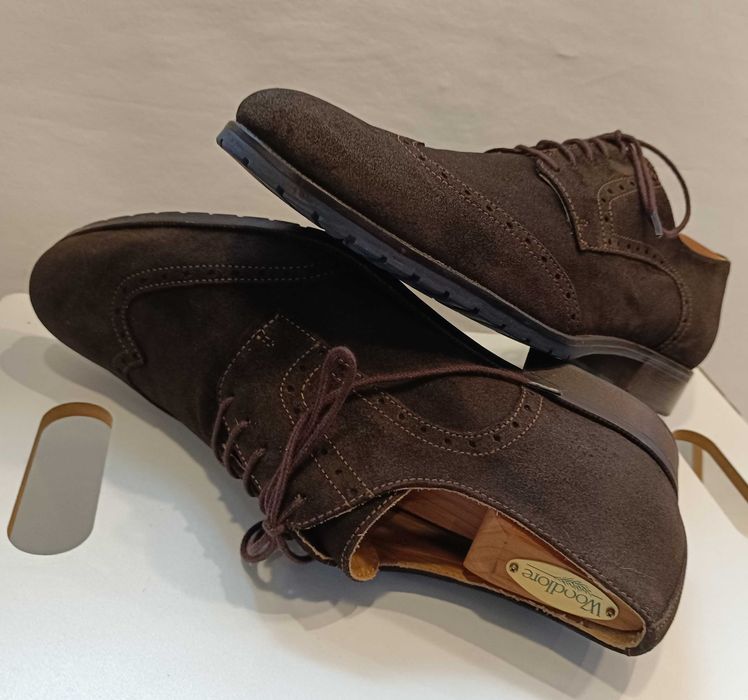 Pantofi derby 42 brogue suede Lavoratione Artigianale piele naturala