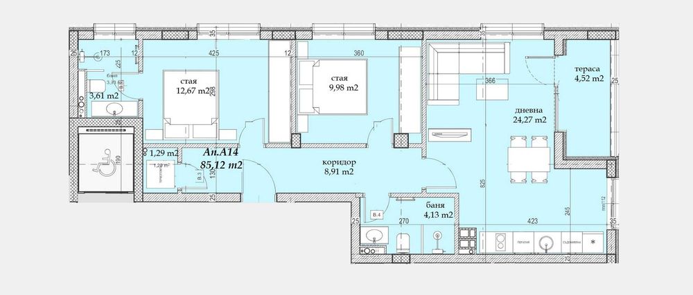 Тристаен апартамент в Beli Breg Residence