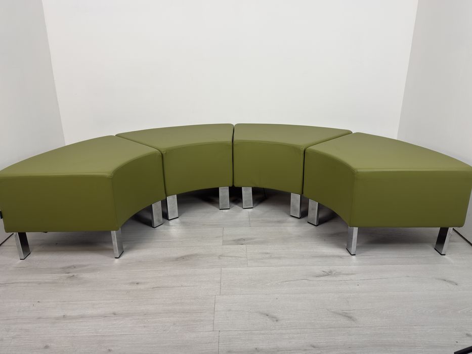 Зелен закръглен табуретен стол със изкуствена кожа метални крака хром