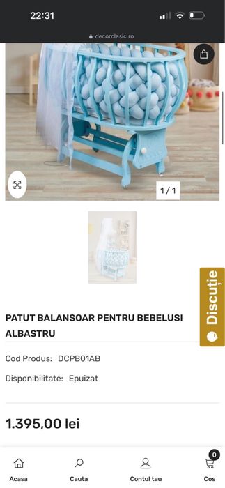 Vând pătuț bebe tip leagăn cu balans + baldachin