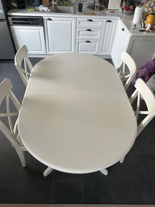 Masa alba cadru lemn Kika extensibilă,, 160/215x110 cm