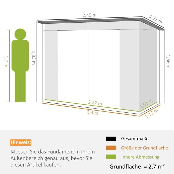 Градински навес от стомана Outsunny, двойни врати 249Шx121Дx166/183Всм