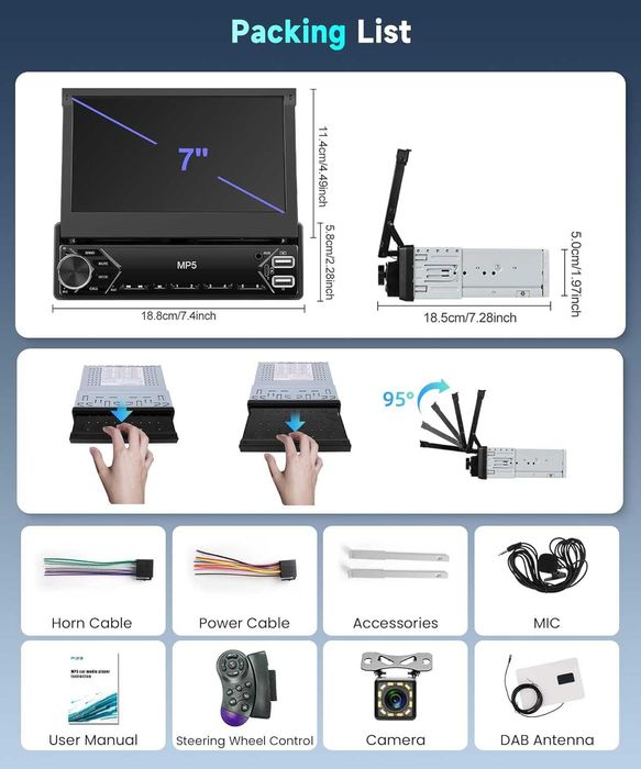 DAB/DAB+ Безжично еднодиново автомобилно радио с Carplay/Android Auto