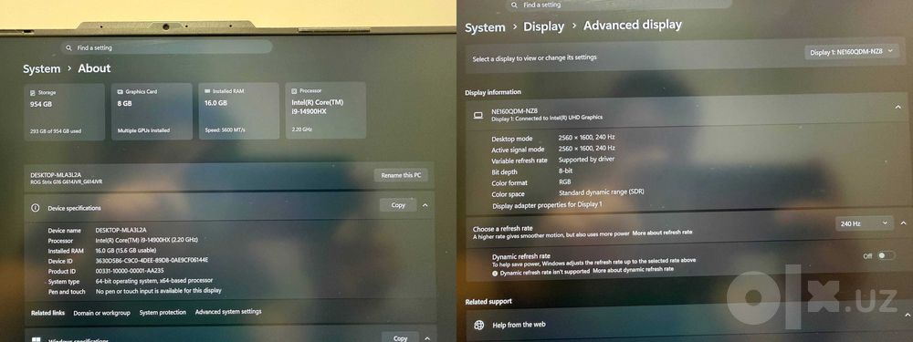 ASUS ROG Strix G16/i9-14900HX/ RTX 4060/ 2K 240 (Korpusi defekti bor)