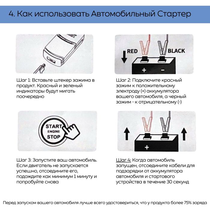 Пуско-зарядное устройство для автомобилей 4 в 1