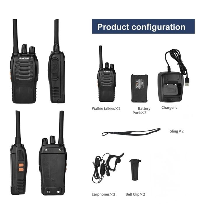 Set 2 walkie-talkie, Baofeng, 16 Canale, Negru