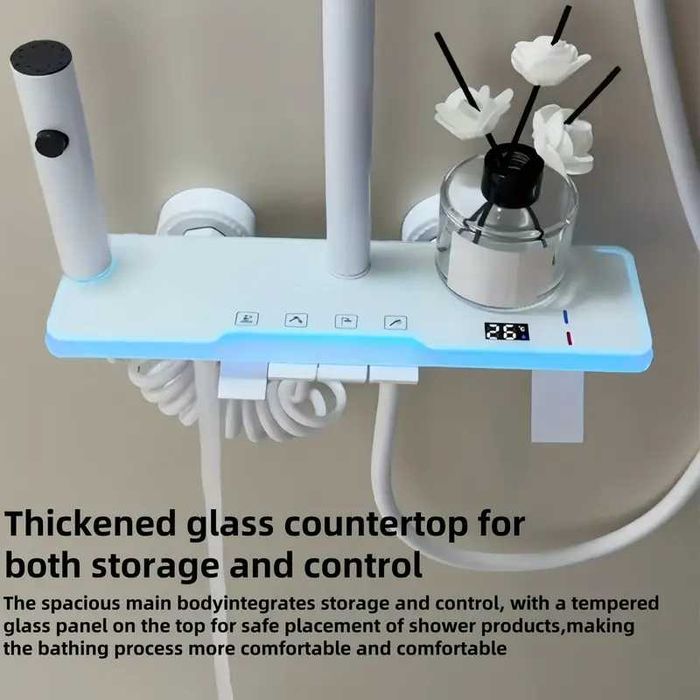 Бяла Душ система с термостатен смесител 4 бутона дисплей функция дъжд