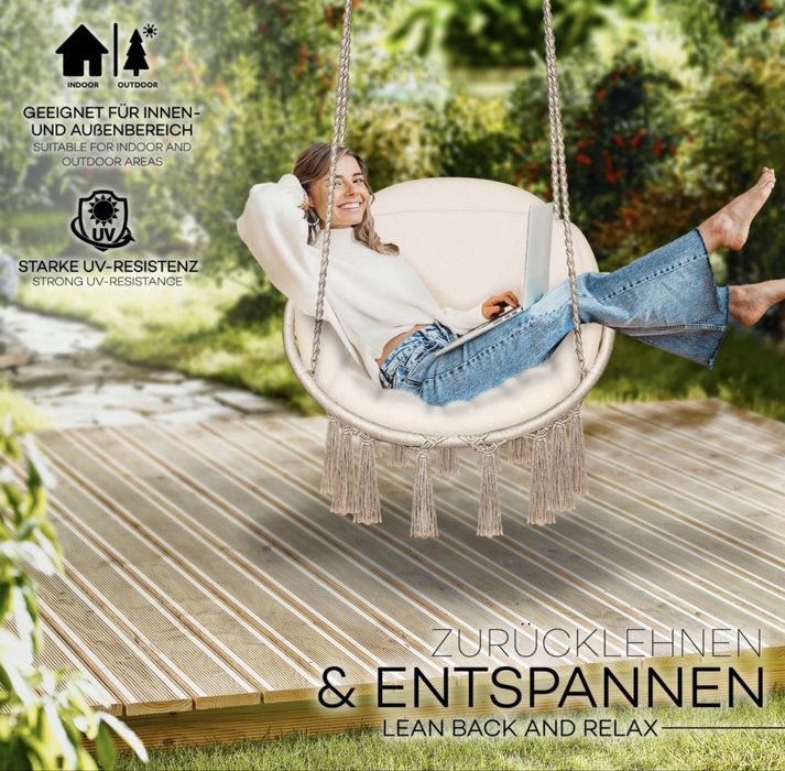 Люлка- Висящ стол tillvex бежов с голяма възглавница 200 кг