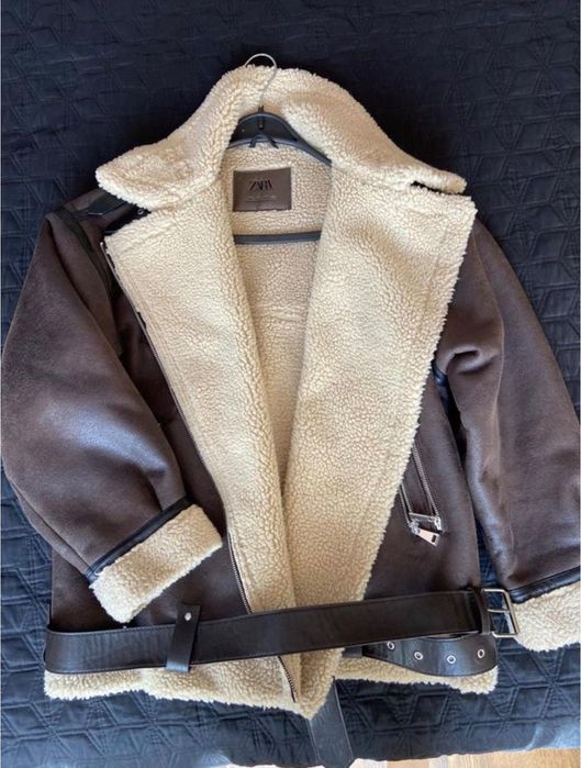 Дубленка Zara, коричневая, размер L