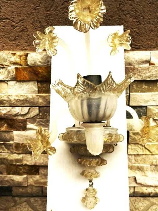 Eleganta aplica din sticla Murano-foita de aur-flori delicate-Italia