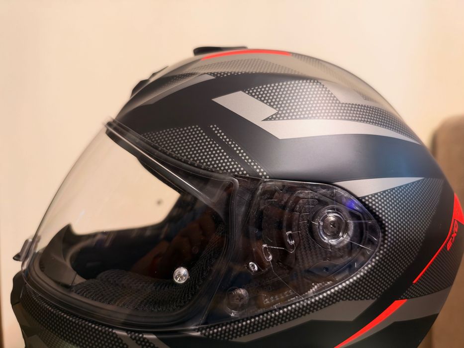 Cască moto Scorpion EXO-391 Aaxo M, negru-roșu, cu bon și cutie
