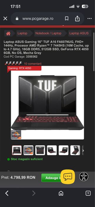 Laptop Asus Tuf A16 Nou!