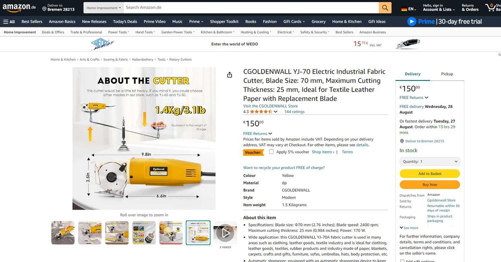 Foarfeca Industr electr croit cu disc,textile/piele,REDUS de la 750RON