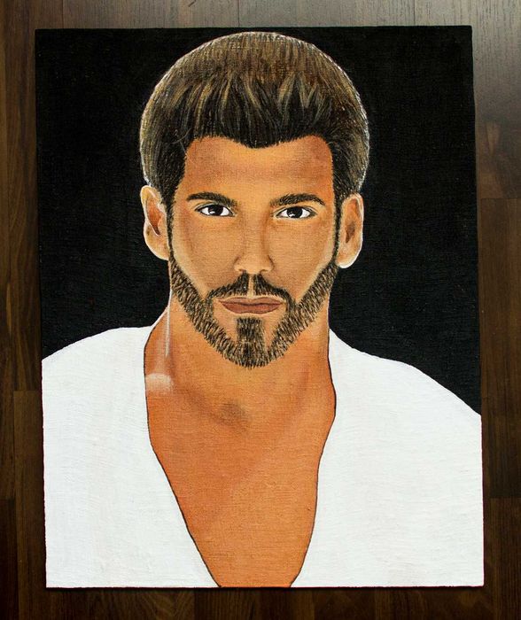 Tablou, portret barbat, pictura acrilica