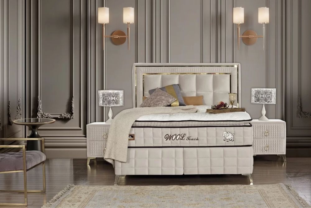Тапицирано легло Wool Touch Сив Крем