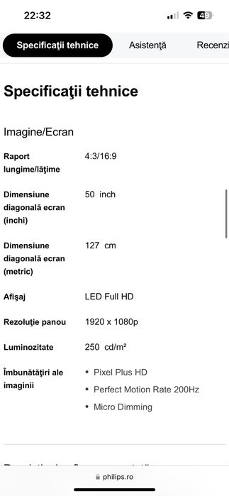 Televizor LED TV Philips, 127 cm, 50PFH4509